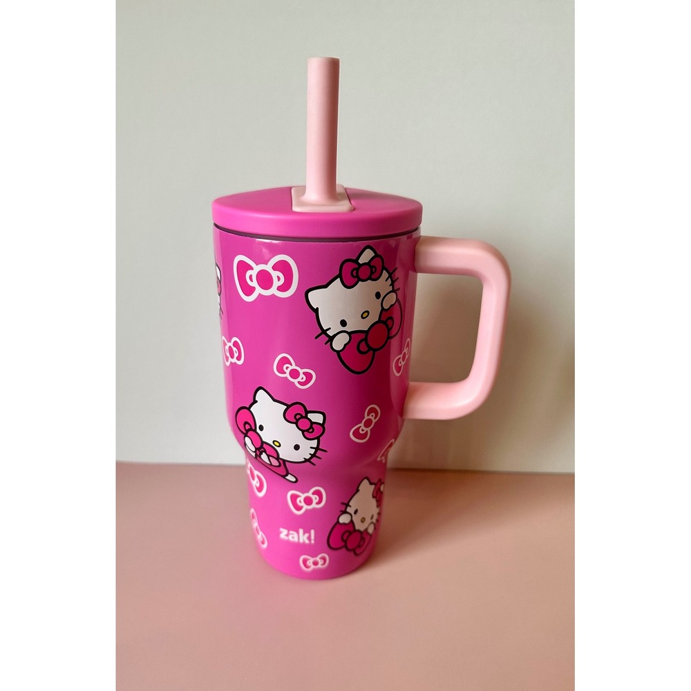Zak Designs Hello Kitty Stainless Steel Tumbler 16oz‎ Pink Travel Mug with Straw